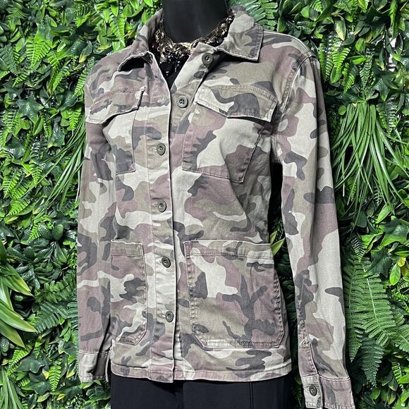 SANCTUARY‎ Top Women Small Green Military Utility Blouse Button Pockets 2500 - Picture 1 of 7